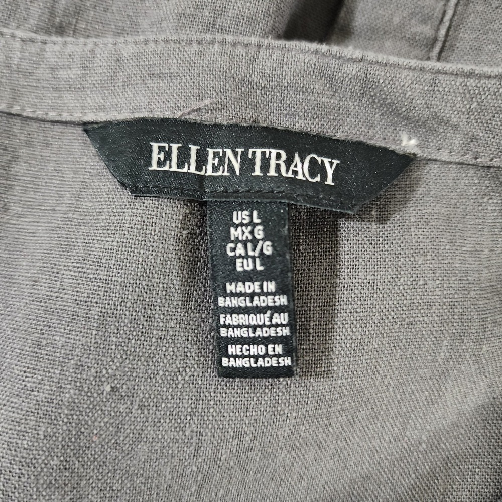 Ellen Tracy Gray 55% Linen‎ Zipper Detail Rolled Tab Popover Top Blouse Large - Picture 3 of 8